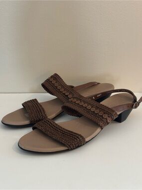 Munro Morocco Brown Braided Two-Strap Slingback Sandals